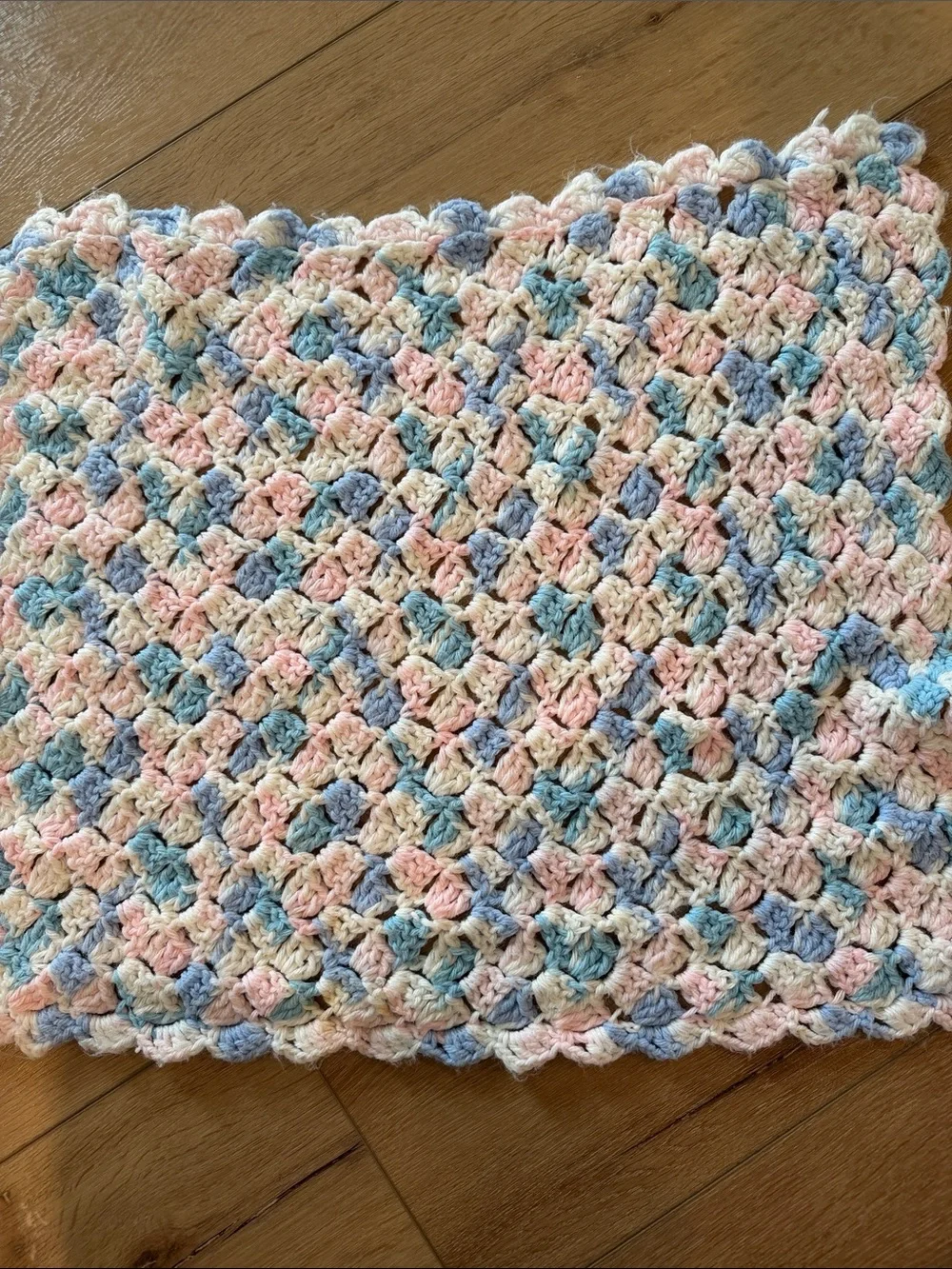 Handmade Pastel Crochet Baby Blanket - Blue, Pink & Cream